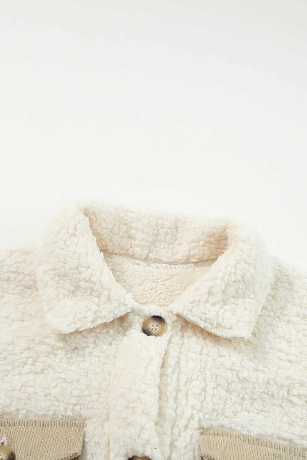 Manteau teddy à simple boutonnage avec poche à rabat contrasté beige