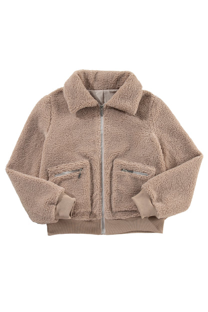 Veste floue d’hiver à poches zippées beige clair