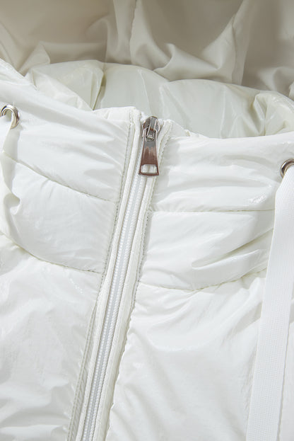 Manteau matelassé blanc à capuche zippé