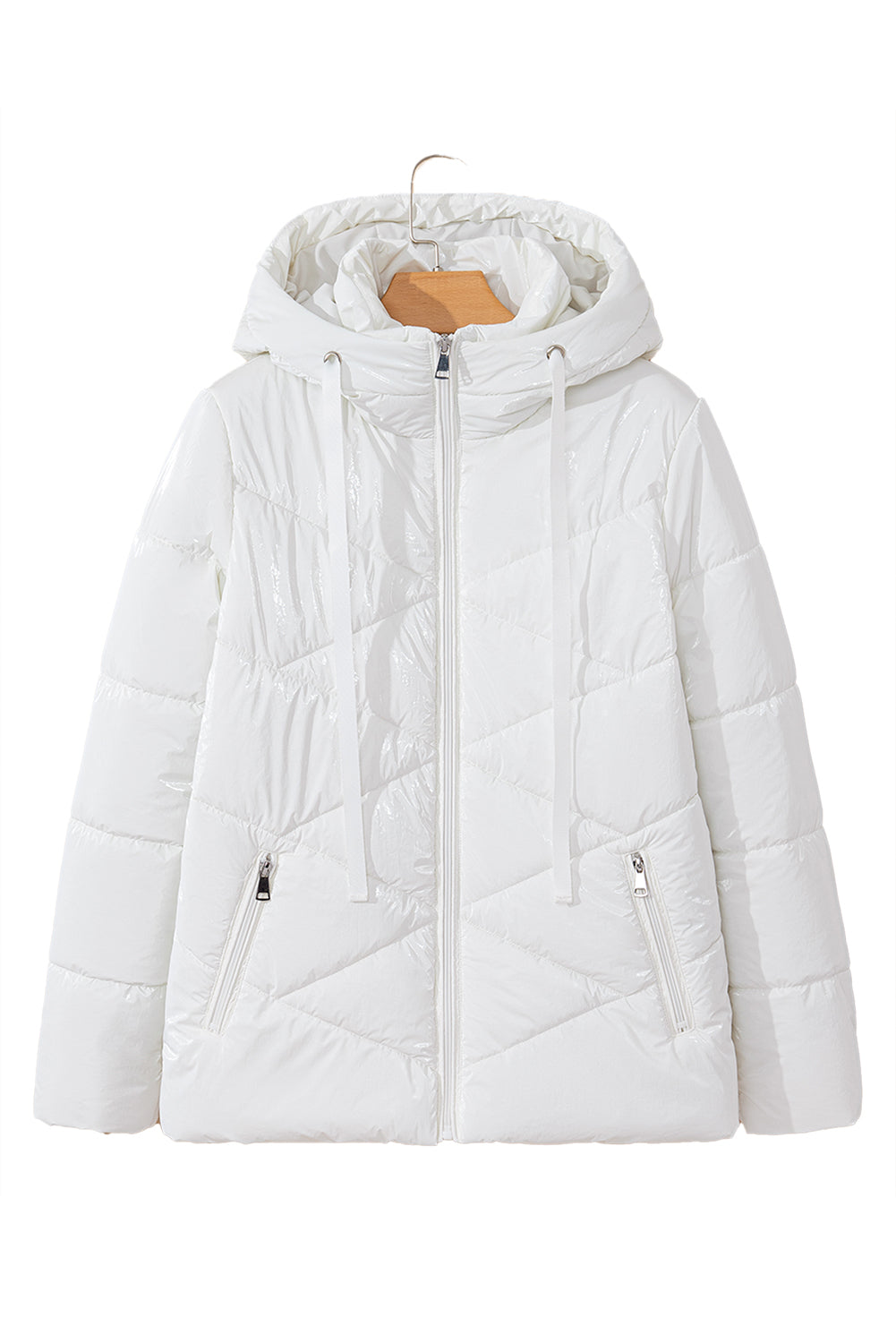 Manteau matelassé blanc à capuche zippé