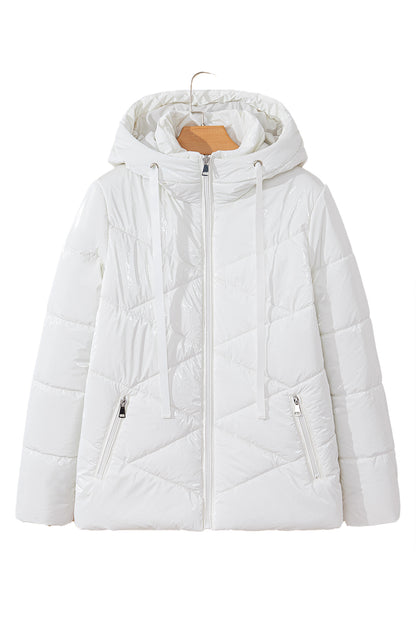 Manteau matelassé blanc à capuche zippé